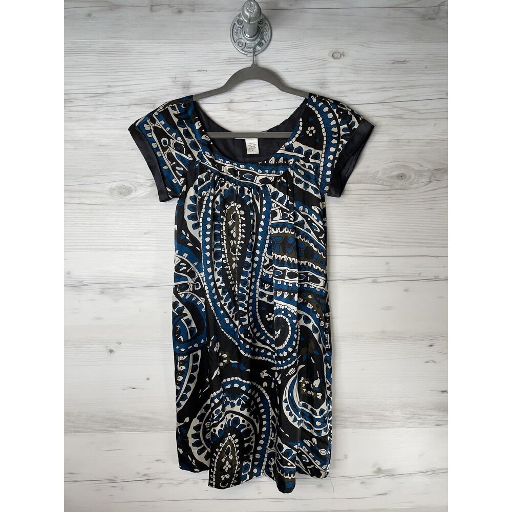 Diane Von Furstenberg Womens 2 Silk Paisley Dress Black Blue Mini Shift 7000